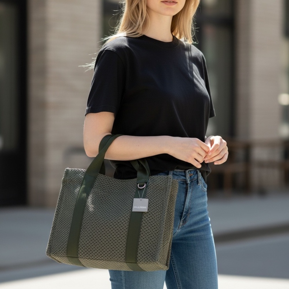 Falls Creek Women’s Green Woven Large Tote Bag NWT